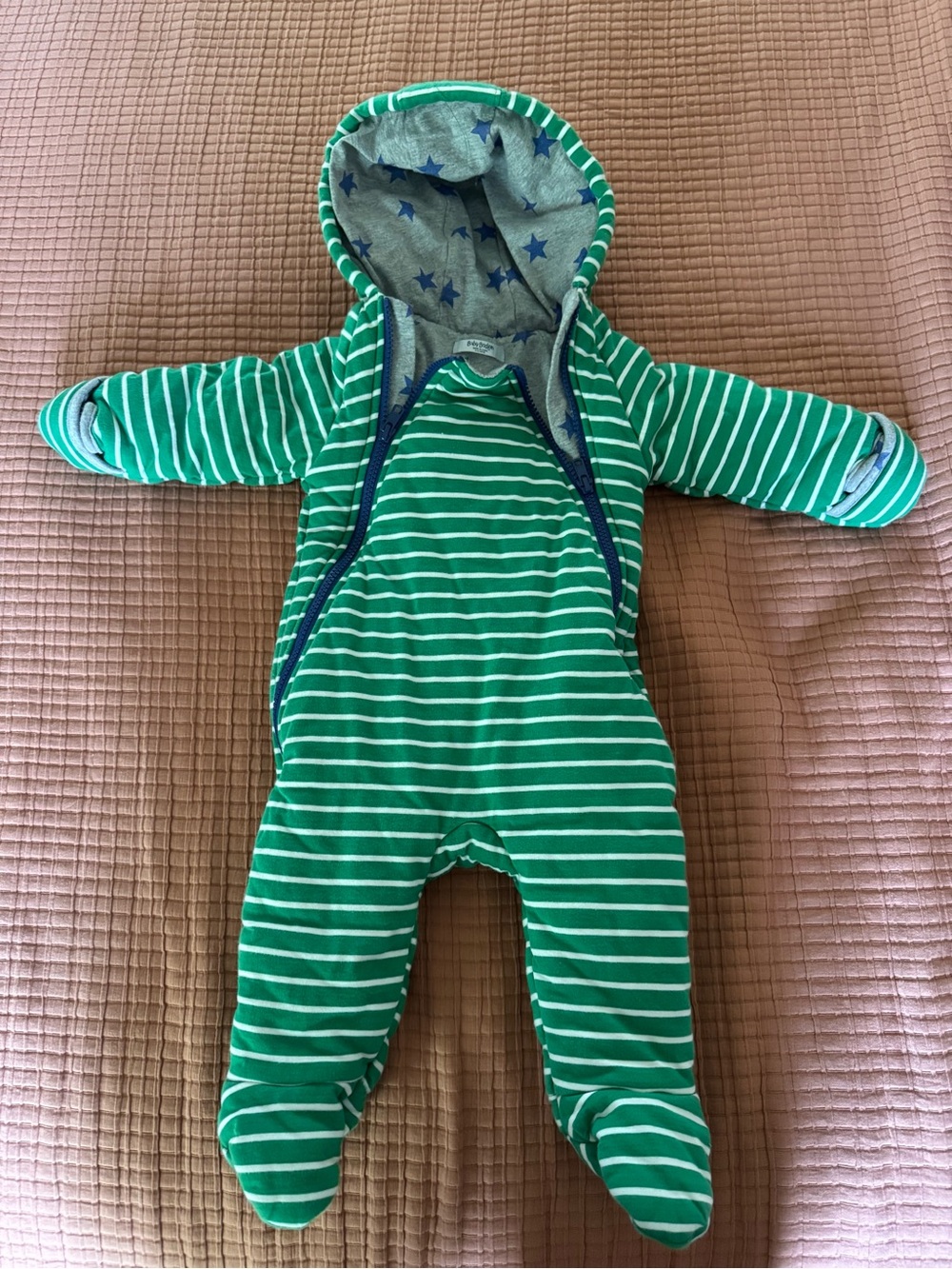 Baby Boden Green Striped Hooded Baby Cold Weather One-Piece